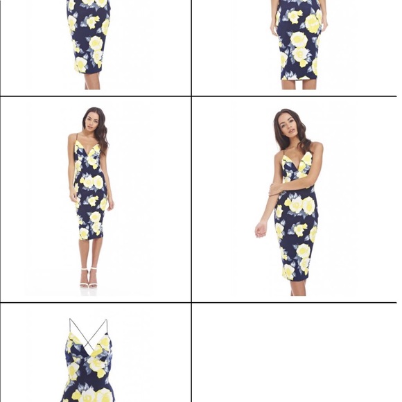 Navy Floral Plunge Front String Strap Midi Dress - Picture 3 of 3